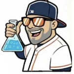 Person holding a blue flask.