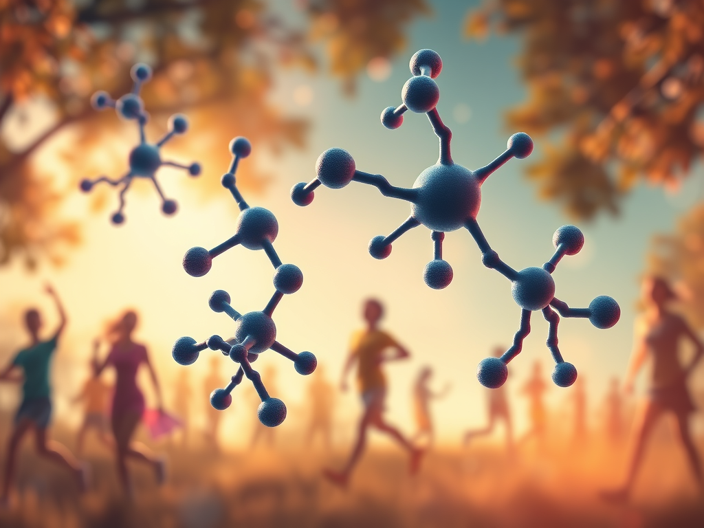 Molecules with people running background